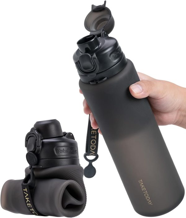 TakeToday Collapsible Water Bottles 32oz, Foldable Travel Water Bottle, BPA Free, Silicone Water Bottle Leakproof for Hiking, International Travel, Outdoors - Image 9